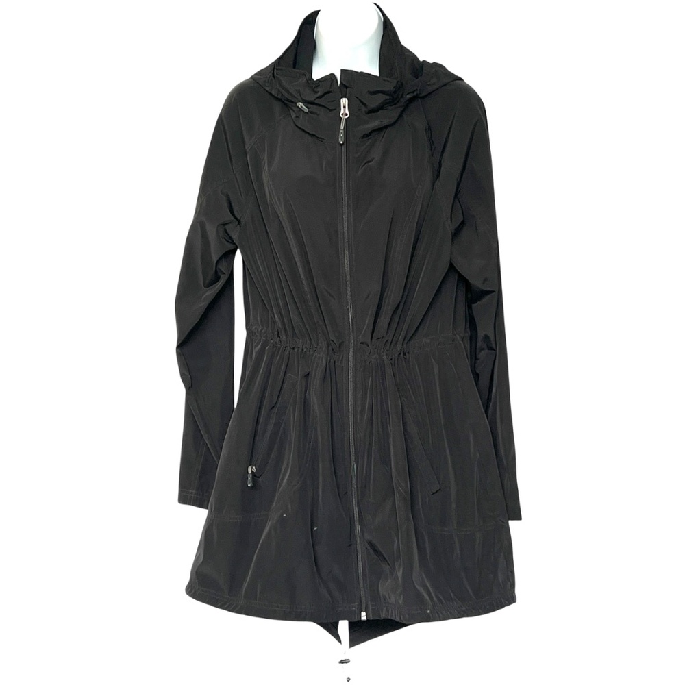 32 Degrees Cool Jacket Black Windbreaker Hooded Full Zipper Waist Drawstring L
